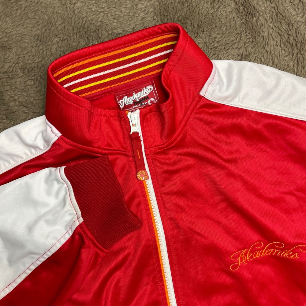 Akademiks Mens Track Jacket Red White Full Zip Streetwear Large Retro Y2K